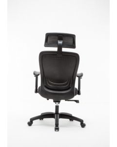 Scaun de birou, brate plastic, rotile, piele ecologica, cu tetiera, Office Products Santorini, negru