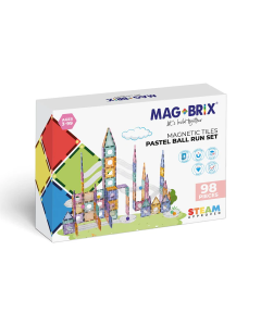 Set magnetic Magblox - 98 piese, circuit cu bile PASTEL - Magbrix Marble Run