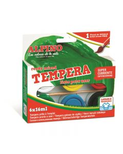 Tempera lavabila, 6 culori x 16ml/cutie + pensula gratis, Alpino