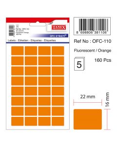Etichete autoadezive color, 16 x 22 mm, 160 buc/set, TANEX - orange fluorescent