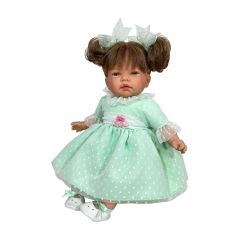 Papusi si bebelusi de jucarie, Papusa Nines D'Onil, Celia, cu sunete, cu parul saten, cu rochie menta plumeti, cu miros de vanilie, 45 cm - autograf.ro