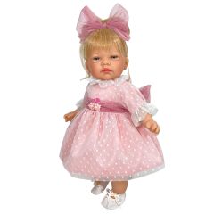 Papusi si bebelusi de jucarie, Papusa Nines D'Onil, Celia, cu sunete, cu parul blond, cu rochie roz plumeti, cu miros de vanilie, 45 cm - autograf.ro