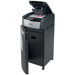 Distrugatoare documente Rexel, Distrugator documente automat REXEL OPTIMUM 750X, P4, cross-cut (confeti), 750 coli, cos 140l, negru - autograf.ro