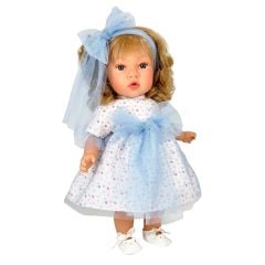 Papusi si bebelusi de jucarie, Papusa Nines D'Onil, Susette Tul, cu parul blond, cu sunete, cu funda albastra, cu miros de vanilie, 45 cm - autograf.ro