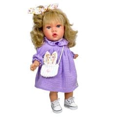 Papusi si bebelusi de jucarie, Papusa Nines D'Onil, Susette Plumeti, cu parul blond, cu sunete, cu rochie mov, cu miros de vanilie, 45 cm - autograf.ro