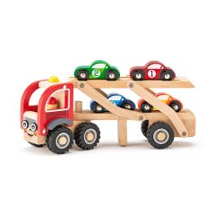 Masinute, tractoare si camioane de jucarie, Jucarie din lemn - Camion cu masini de curse - autograf.ro