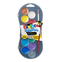 Acuarele, tempera, ulei, acrilice Carioca, Acuarele lavabile, 12 culori/cutie, CARIOCA Metallic - autograf.ro