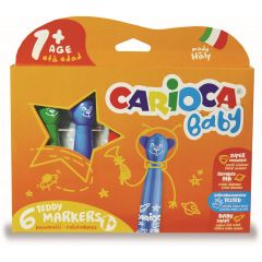 Carioci lavabile, Carioca super lavabila, varf rotunjit special,  6 culori/cutie, CARIOCA Baby Teddy 1+ - autograf.ro