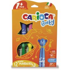 Carioci lavabile, Carioca super lavabila, varf rotunjit special, 12 culori/cutie, CARIOCA Baby Teddy 1+ - autograf.ro