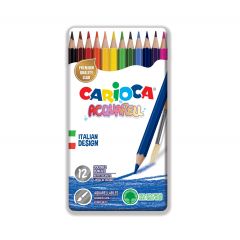 Raspundel Istetel, Creioane colorate CARIOCA Acquarell, hexagonale, 12 culori/cutie - cutie metalica - autograf.ro