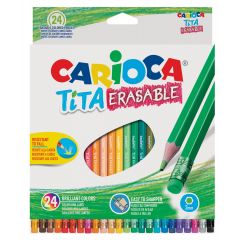 Creioane cerate, Creioane colorate CARIOCA Tita Erasable, hexagonale, flexibile, erasable, 24 culori/cutie, cu guma - autograf.ro