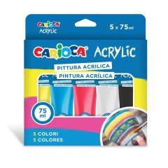 Acuarele, tempera, ulei, acrilice Carioca, Tempera acrilica, 5 culori x 75 ml/set, CARIOCA - autograf.ro