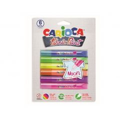 Acuarele, tempera, ulei, acrilice Carioca, Vopsea pentru textile, rezistanta la spalare, 6 culori/blister, CARIOCA Fabric Paint - Neon - autograf.ro