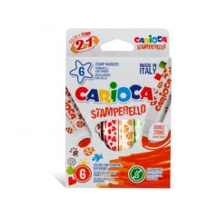 Carioci lavabile, Set  6 markere lavabile, cu 6 stampile diverse forme, cutie carton, CARIOCA Stamperello - autograf.ro