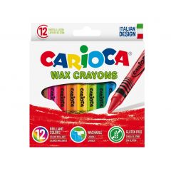 Creioane cerate, Creioane cerate, rotunde, lavabile, D- 8mm, 12 culori/cutie, CARIOCA Wax Crayons - autograf.ro