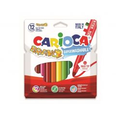 Carioci lavabile, Carioca super lavabila, varf gros - 6mm, 12 culori/cutie, CARIOCA Bravo - autograf.ro