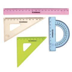 Rechizite scolare smart Optima Leitz Donau, Set geometrie mic, contine: rigla 20cm, raportor, echer 10.5cm si echer 15cm, DONAU - culori asortat - autograf.ro