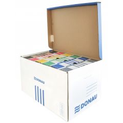 Raspundel Istetel, Container de arhivare cu capac deschidere superioara, carton 450gsm, DONAU - albastru/alb - autograf.ro