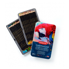 Creioane colorate Derwent, Creioane colorate Derwent Professional Chromaflow, cutie metalica, 24 buc/set - autograf.ro