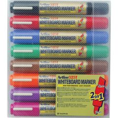 Artline, Marker pentru tabla de scris ARTLINE 525T, doua capete - varf rotund 2.0mm/tesit 5.0mm, 8 culori/set - autograf.ro