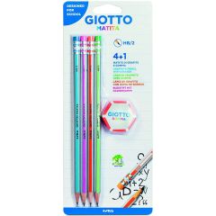 Carioci Giotto, Creion cu mina grafit, 4 buc/set+radiera, GIOTTO - autograf.ro