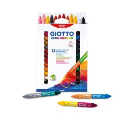 Creioane colorate Gimboo Giotto, Creioane cerate din plastic, cu 2 capete,  12 culori/cutie, GIOTTO Cera Bicolor - autograf.ro
