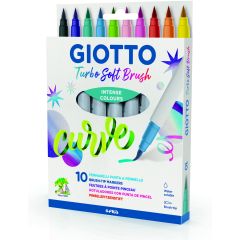 Carioci Giotto, Carioca, varf flexibil (tip pensula), 10 culori/cutie, GIOTTO Turbo Soft Brush - culori intense - autograf.ro