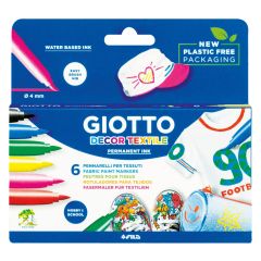 Carioci textile, Carioca permanenta pentru textile,  6 culori/cutie, GIOTTO Decor Textile - autograf.ro
