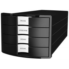 Tavite documente Han, Suport plastic cu 4 sertare pt. documente, HAN Impuls 2.0 - negru - sertare negre - autograf.ro