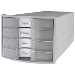 Raspundel Istetel, Suport plastic cu 4 sertare pt. documente, HAN Impuls 2.0 - gri deschis - sertare transparent mat - autograf.ro
