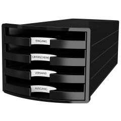 Tavite documente Han, Suport plastic cu 4 sertare pt. documente, HAN Impuls 2.0 (open) - negru - sertare negre - autograf.ro