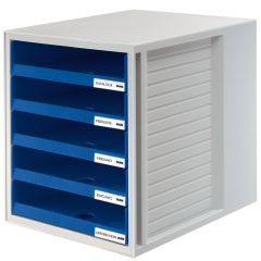 Raspundel Istetel, Suport plastic cu 5 sertare pentru documente, HAN (open) - gri deschis - sertare albastre - autograf.ro