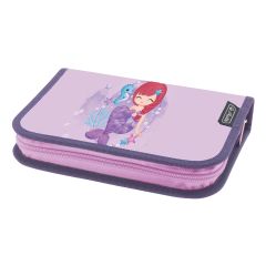 Penare fete, PENAR ECHIPAT 34 PIESE CU 2 CLAPE, INCLUDE ARTICOLE DE COLORIAJ, ARTICOLE PENTRU SCRIS SI STERS, FERMOAR ASCUNS, INTERIOR TEXTIL, DIMENSIUNE 13.5 X 19.5 X 3.5 CM, MOTIV MERMAID - autograf.ro