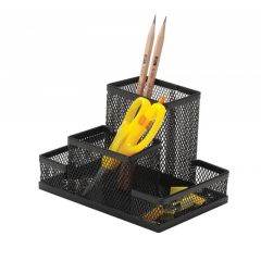 Banda adeziva si produse de ambalare Q-connect DELI, Organizer metalic Mesh, de birou, 4 compartimente, Q-Connect - negru - autograf.ro