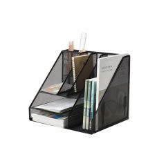 Banda adeziva si produse de ambalare Q-connect DELI, Organizer metalic Mesh, de birou, tavite+suporti de reviste, 7 compartimente, Q-Connect - negru - autograf.ro