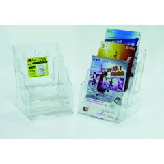 Suporti si aviziere, Display plastic pentru brosuri, de birou/perete, 3 x A5, KEJEA - transparent - autograf.ro