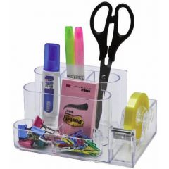 Kejea, Suport plastic pentru accesorii de birou, 7 compartimente, 168 x 78mm, KEJEA - transparent - autograf.ro