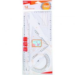 Produse pentru geometrie, desen tehnic, SET GEOMETRIE 4 PIESE TRANSP. EG00512 DELI - autograf.ro