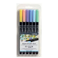 Rechizite scolare smart Lyra, Markere LYRA Aqua Brush Duo, 2 capete (brush + 1mm), 6 culori pastel/blister - autograf.ro
