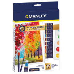 Acuarele, tempera, ulei, acrilice Manley, Set tempera acrilica Manley, rezistente la apa, 2 pensule+paleta incluse - 12 culori/set - autograf.ro