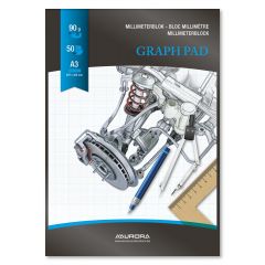Produse pentru geometrie, desen tehnic, Hartie milimetrica A3, 50 file - 90g/mp, AURORA Raphael - fond albastru - autograf.ro