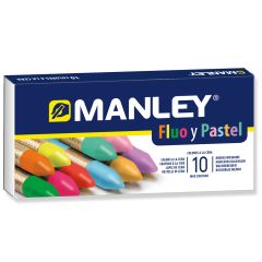 Creioane colorate Manley, Creioane cerate, cutie carton, fluorescente/pastel, 10 culori/cutie - Manley Fluo and Pastel - autograf.ro