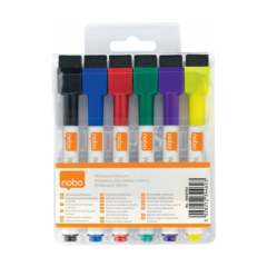 Markere DELI Nobo, Marker NOBO, pentru table si flipcharturi, varf rotund 2 mm, cu burete, 6 buc/cutie, diverse culori - autograf.ro