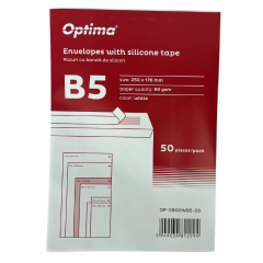 Plicuri Optima, Plic B5 (250x176mm), lipire siliconica,  50 buc/set, Optima - alb - autograf.ro