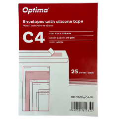 Plicuri Optima, Plic C4 (324x229mm), lipire siliconica,  25 buc/set, Optima - alb - autograf.ro