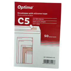 Plicuri Optima, Plic C5 (229x162mm), lipire siliconica,  50 buc/set, Optima - alb - autograf.ro