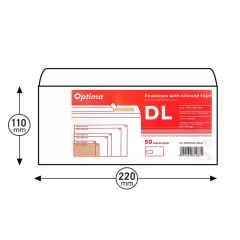 Plicuri Optima, Plic DL (110x220mm), lipire siliconica,  50 buc/set, Optima - alb - fereastra stanga - autograf.ro