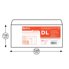 Plicuri Optima, Plic DL (110x220mm), lipire siliconica,  50 buc/set, Optima - alb - fereastra dreapta - autograf.ro
