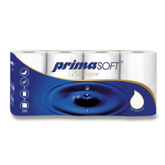 Prima Soft, Hartie igienica alba, 100% celuloza, 3 straturi,  30m x 9.4cm, 8 role/bax, Prima Soft Exclusive 250 - autograf.ro