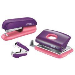 Raspundel Istetel, Set capsator plastic Rapid F5, perforator plastic FC10 si decapsator, 10 coli, blister, mov-piersica - autograf.ro